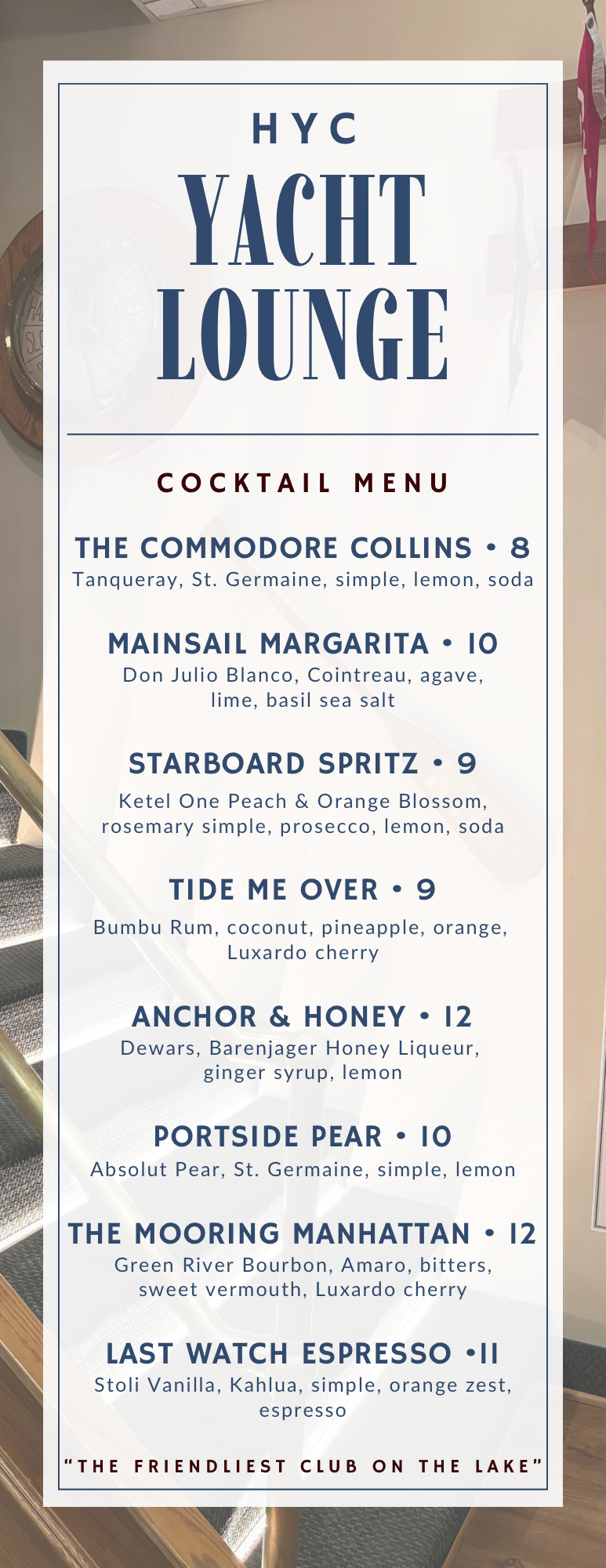 HYC Yacht Lounge Cocktail Menu