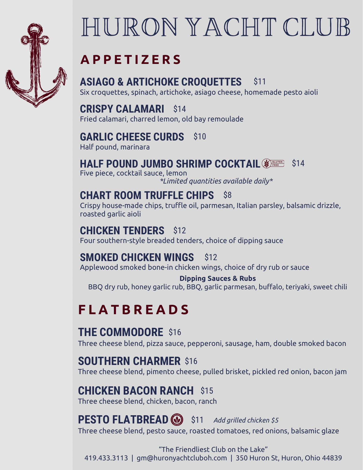 HYC Appetizers and Flatbreads Menu