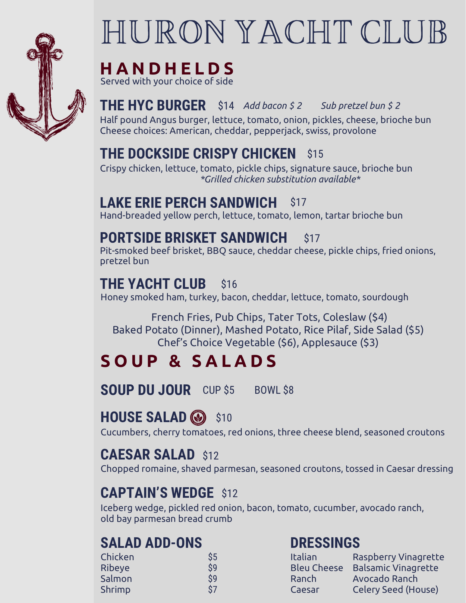 HYC Handhelds, Soup and Salads Menu