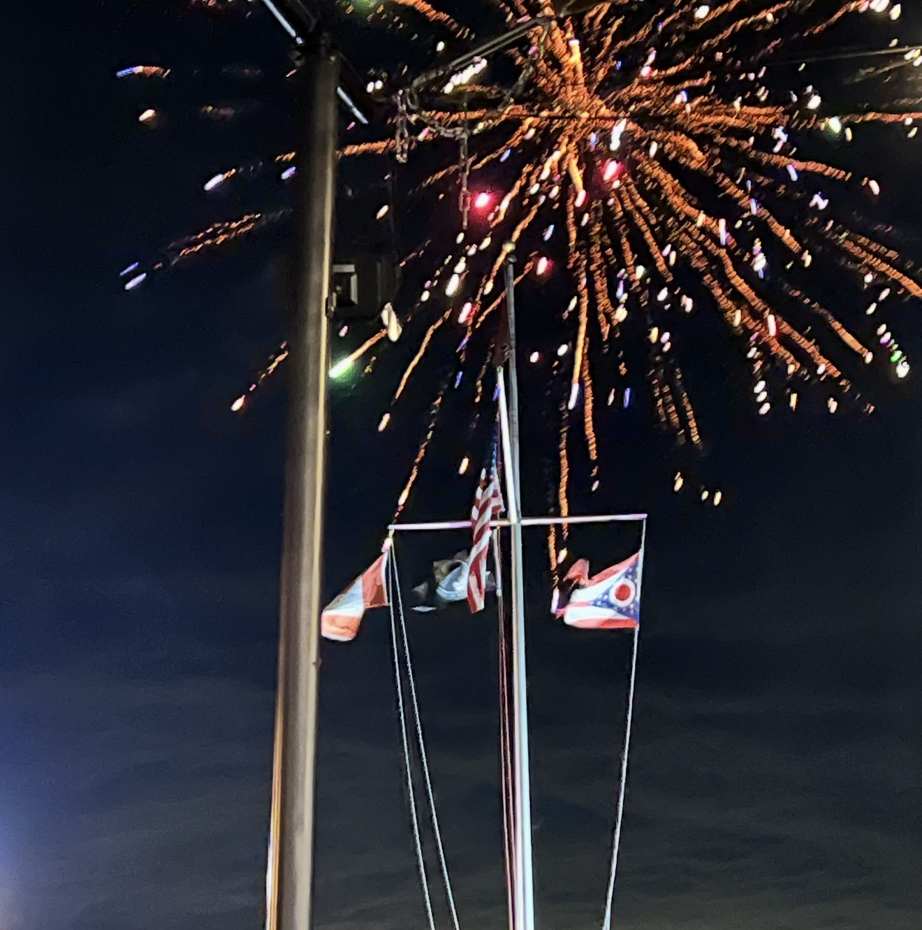 Fireworks lighting up the night sky over the HYC marina